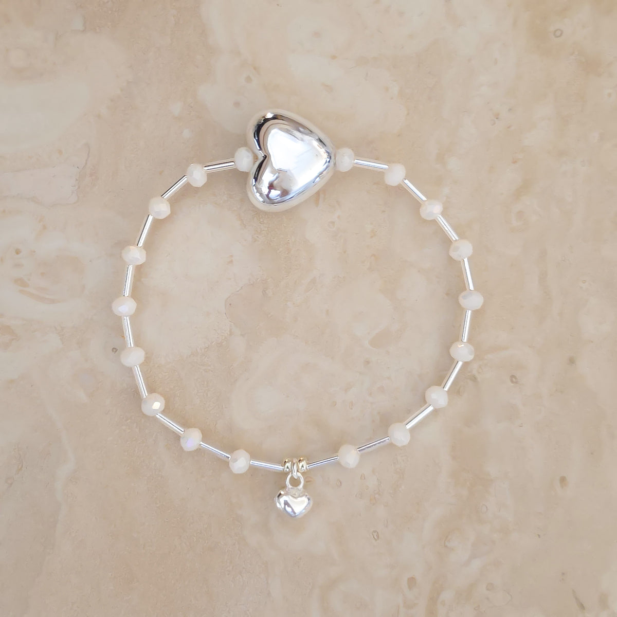 White Polka Dot Heart silver