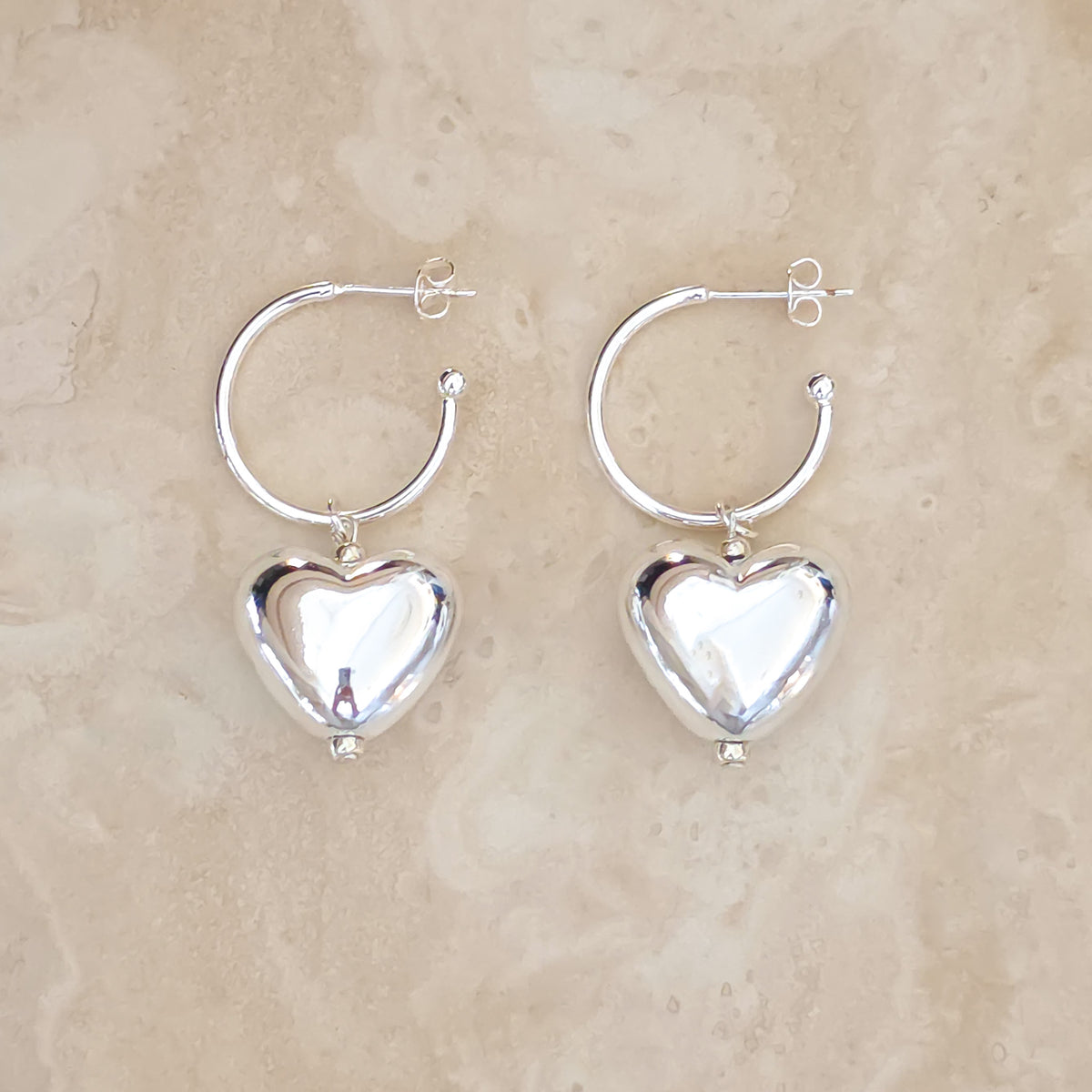 Puff heart hoops silver
