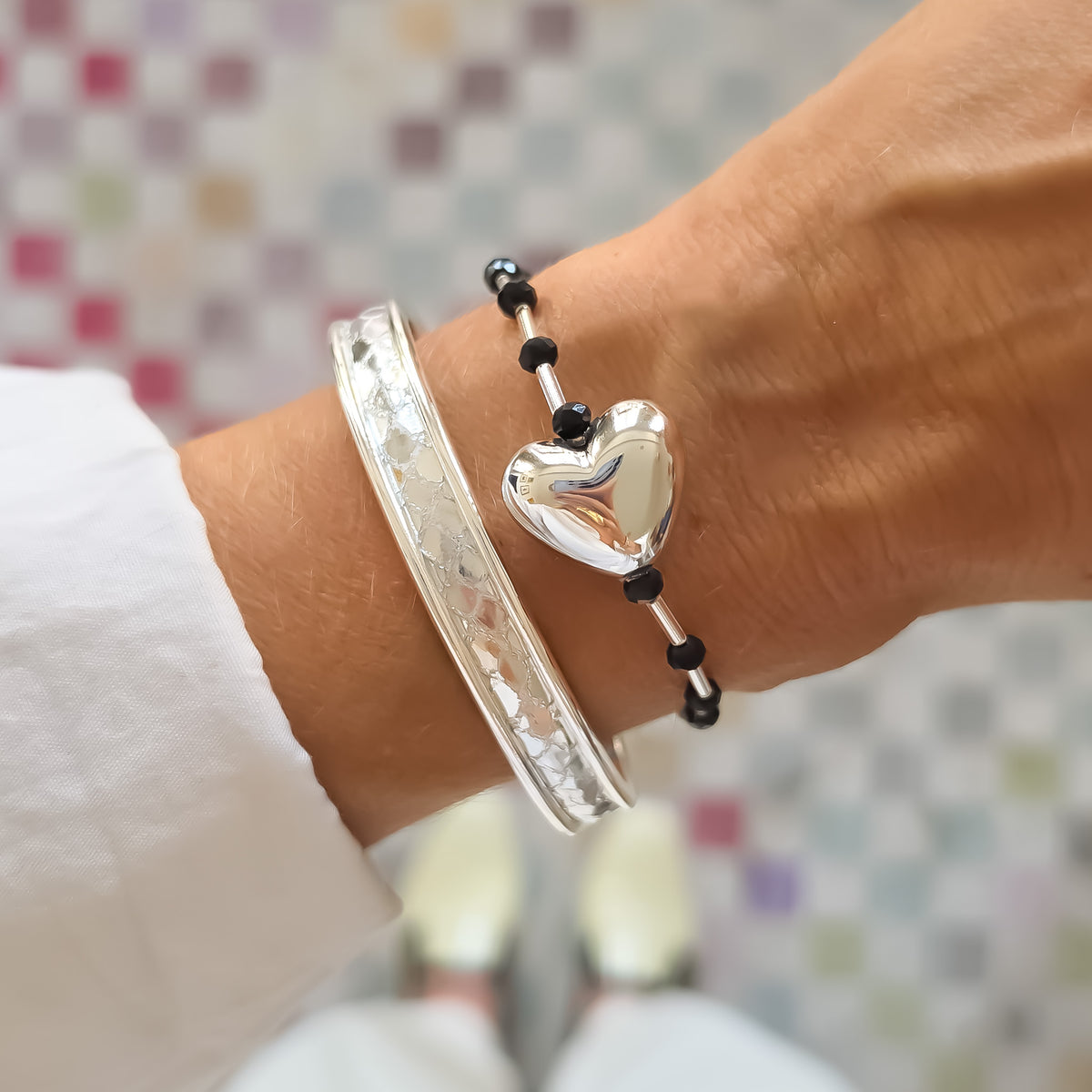 Black Polka Dot Heart silver
