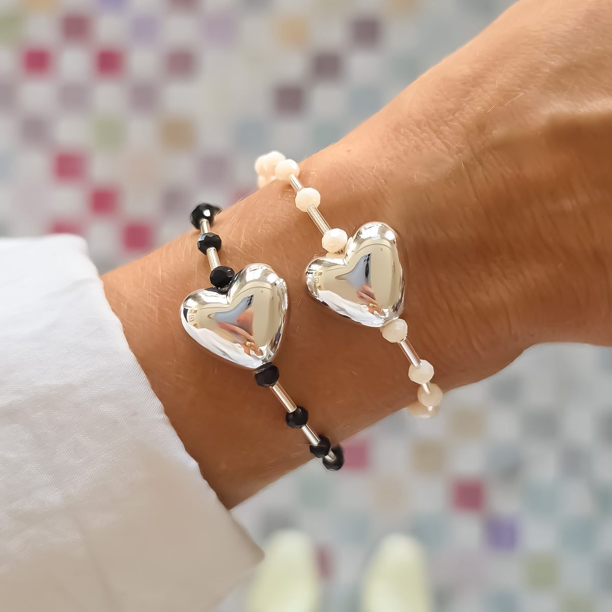 Black Polka Dot Heart silver