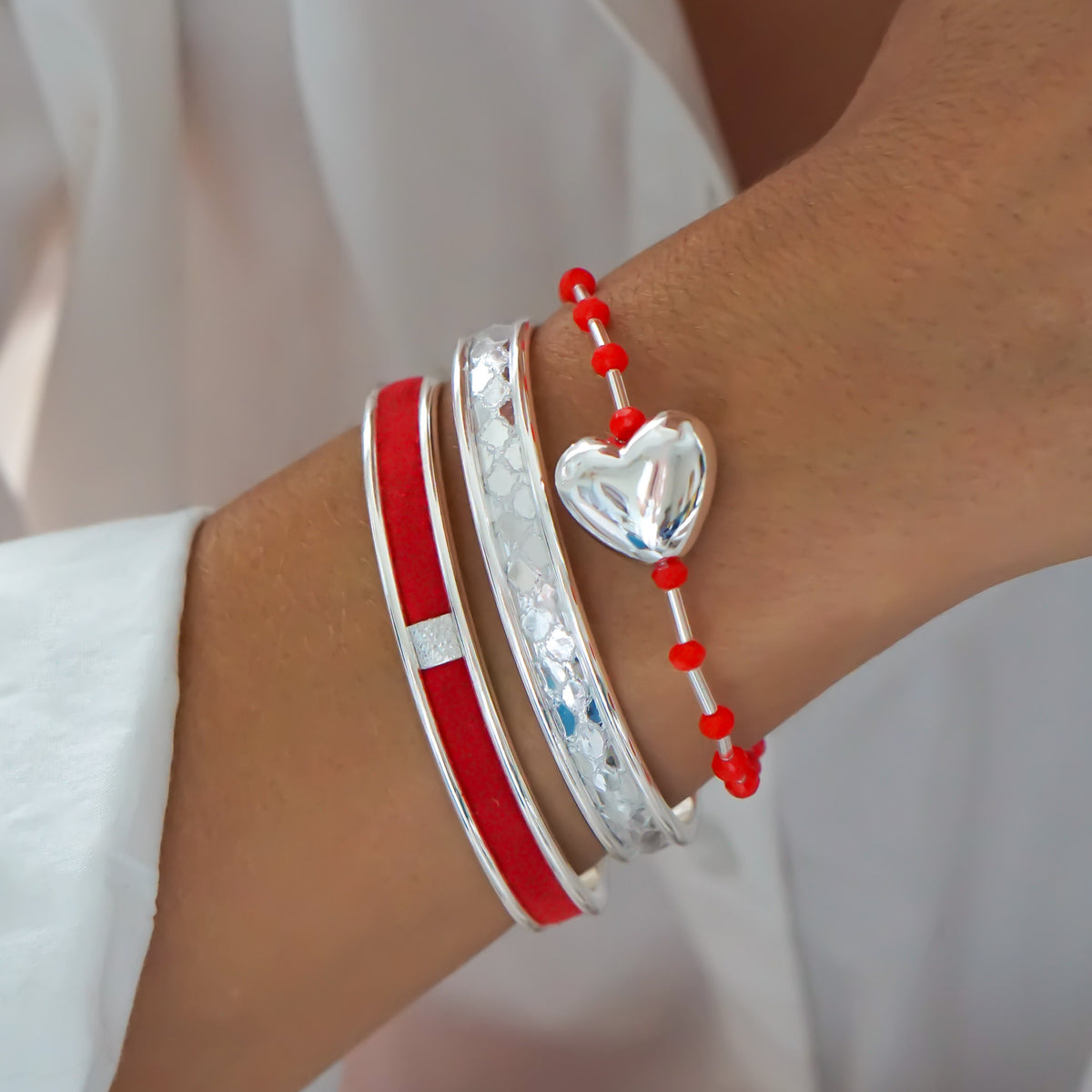 Red Polka Dot Heart silver