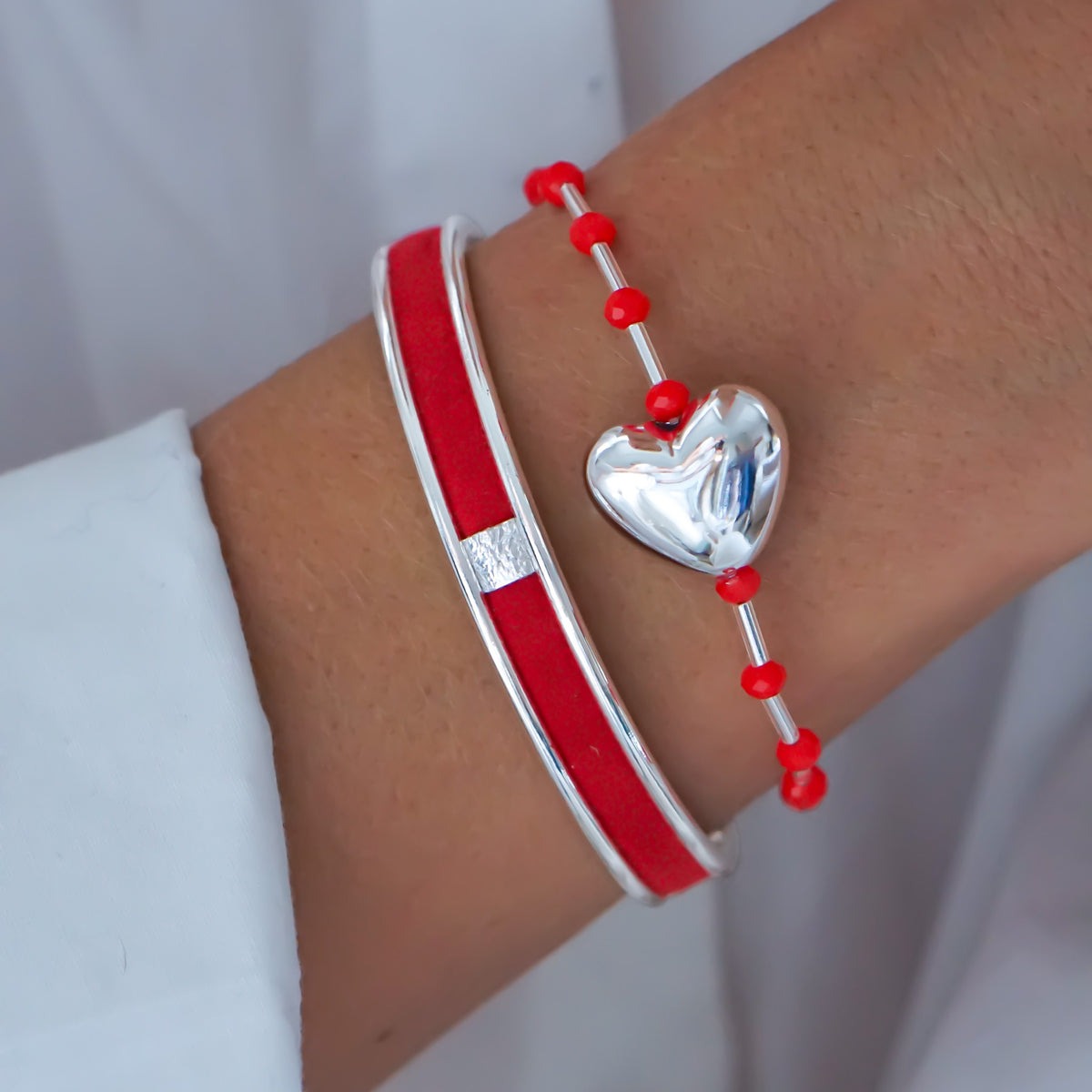 Red Polka Dot Heart silver