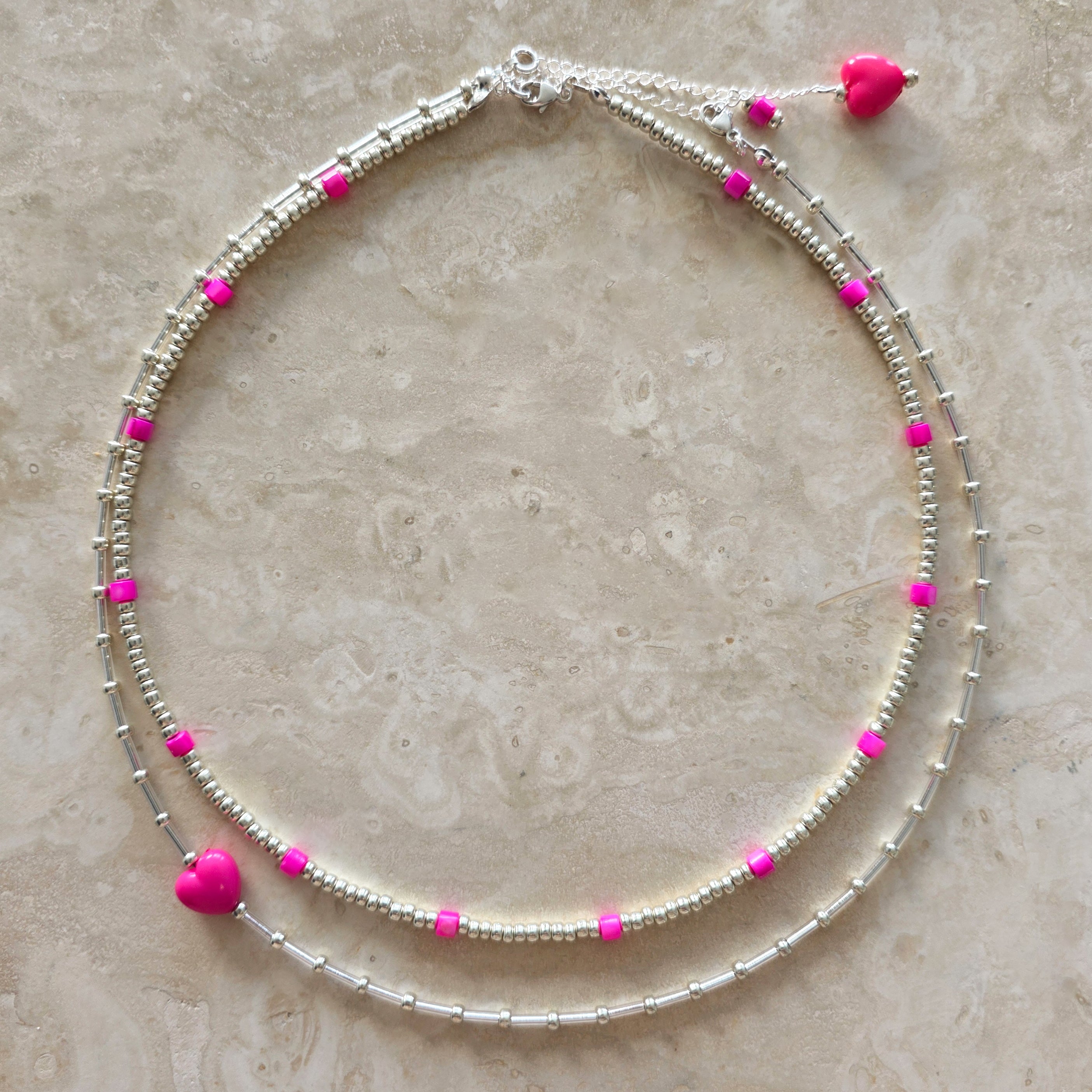 Mila necklace set Hot Pink Silver