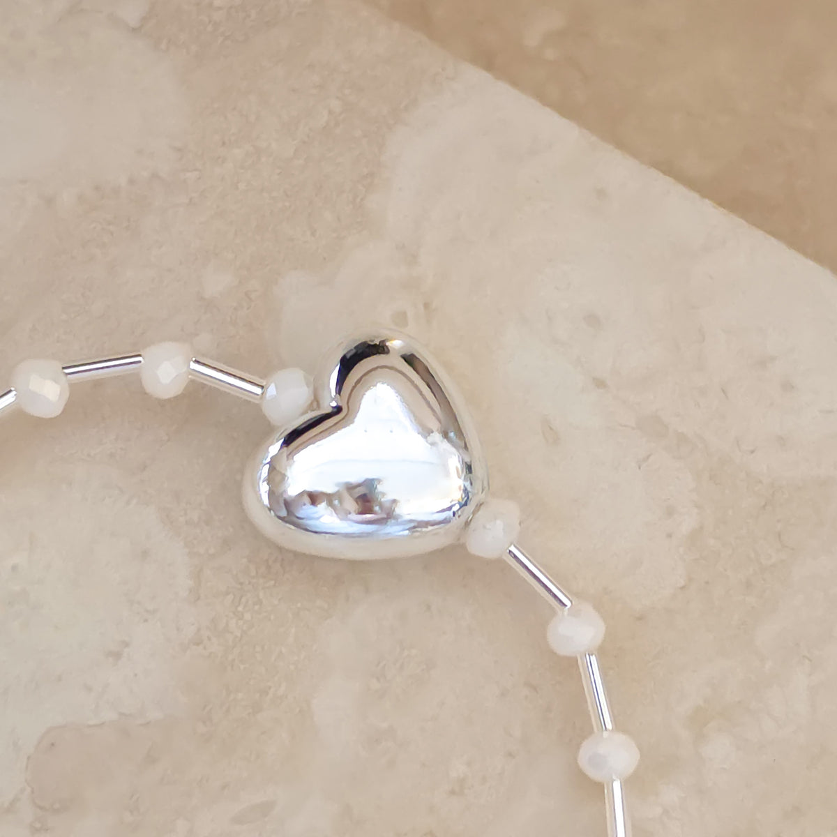 White Polka Dot Heart silver