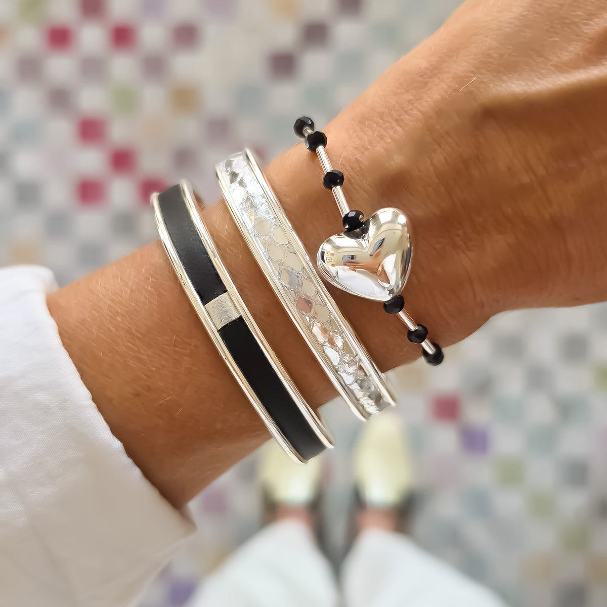 Black Polka Dot Heart silver