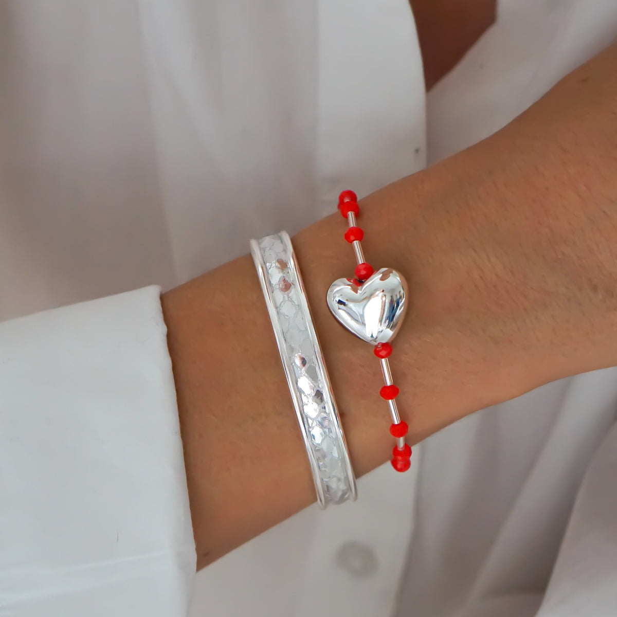 Red Polka Dot Heart silver