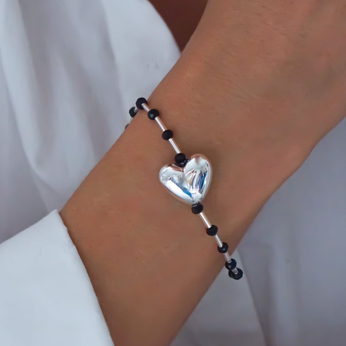 Black Polka Dot Heart silver